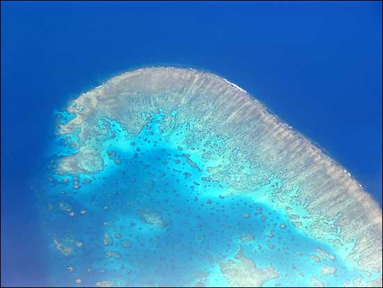 An aerial view of Great Barrier Reef, Australia.